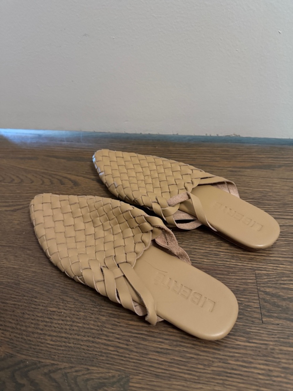 LIBERTY Woven Slip-On Mules in Tan